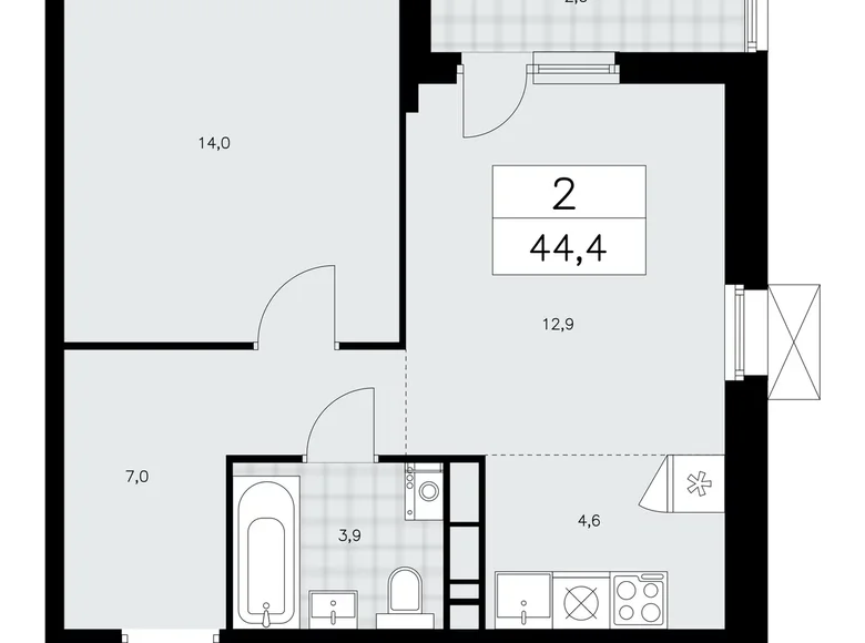 Mieszkanie 2 pokoi 44 m² poselenie Sosenskoe, Rosja