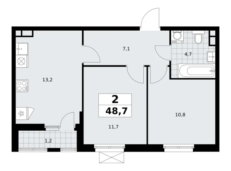 2 room apartment 49 m² South-Western Administrative Okrug, Russia