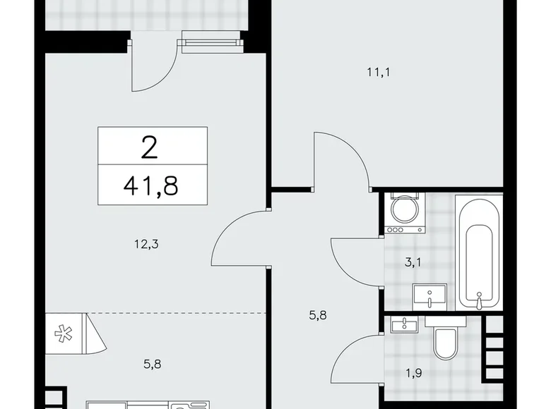 Appartement 2 chambres 42 m² poselenie Sosenskoe, Fédération de Russie