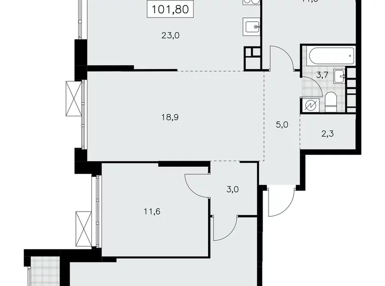 4 room apartment 102 m² Moscow, Russia
