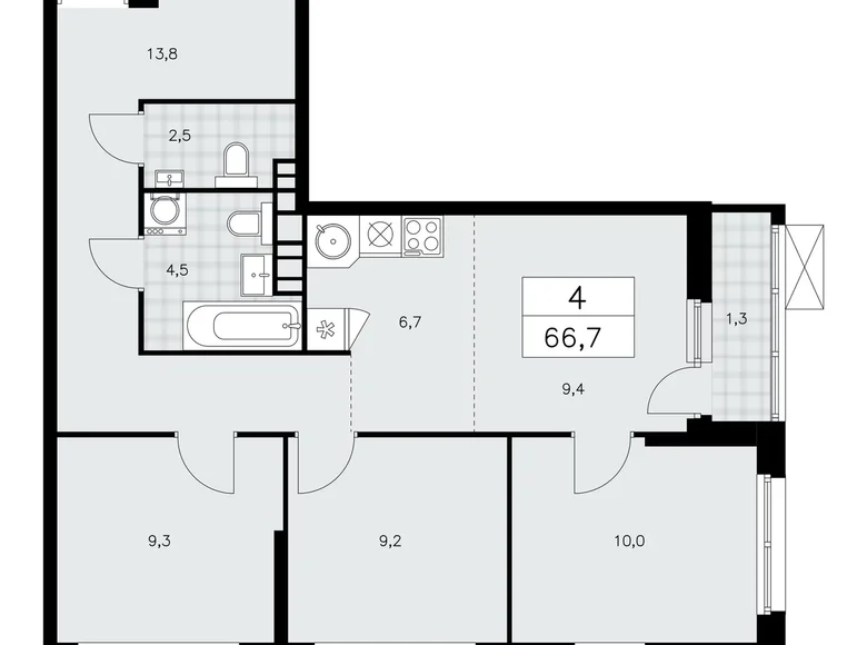 4 room apartment 67 m² Moscow, Russia