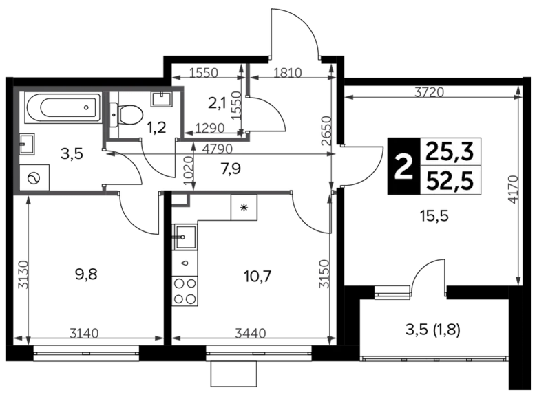 2 room apartment 54 m² Leninsky District, Russia
