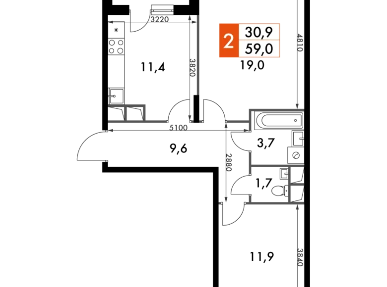 Квартира 2 комнаты 59 м² Развилка, Россия