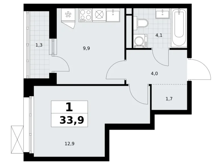 Mieszkanie 1 pokój 34 m² Postnikovo, Rosja