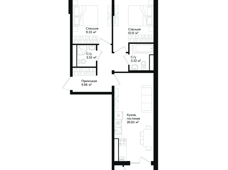 Квартира 2 комнаты 63 м² Ташкент, Узбекистан