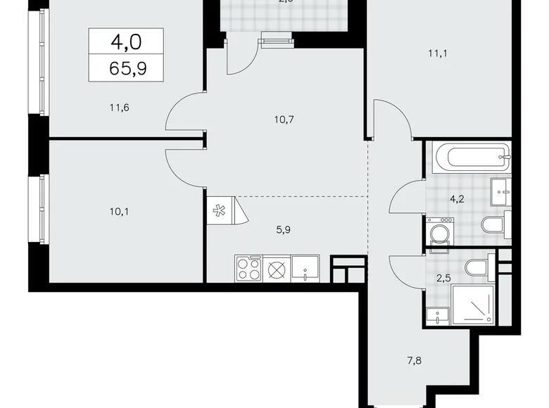 Квартира 4 комнаты 66 м² поселение Сосенское, Россия