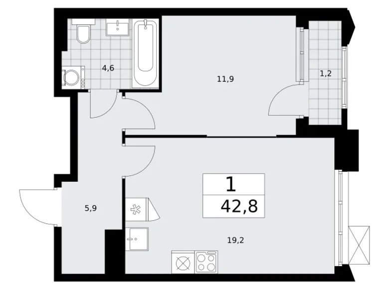 Wohnung 1 zimmer 43 m² Troizk, Russland