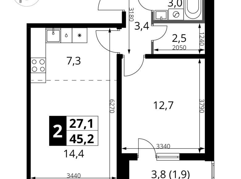 Apartamento 2 habitaciones 45 m² Potapovo, Rusia