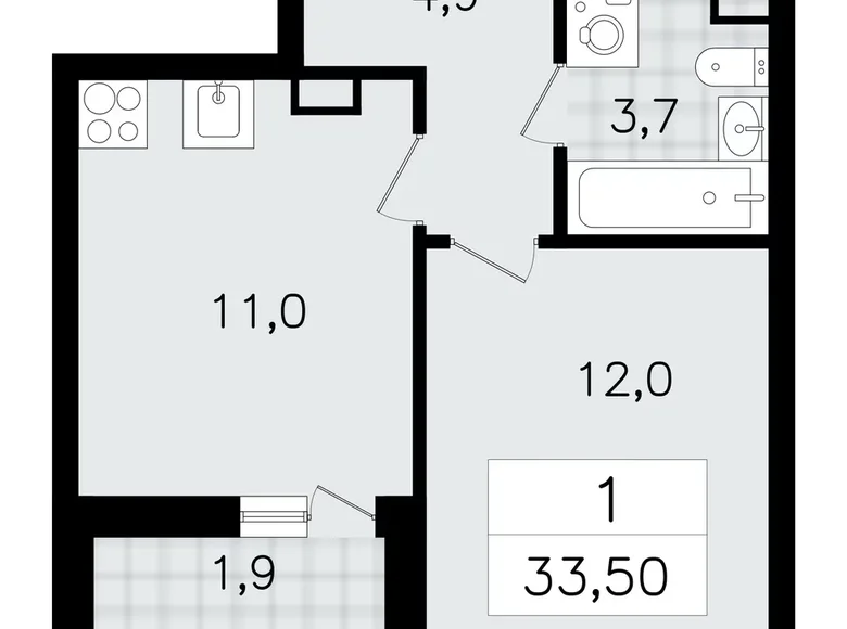 Квартира 1 комната 34 м² Всеволожск, Россия