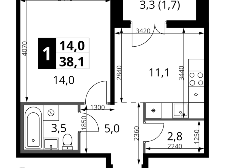 Wohnung 1 zimmer 38 m² Leninsky District, Russland