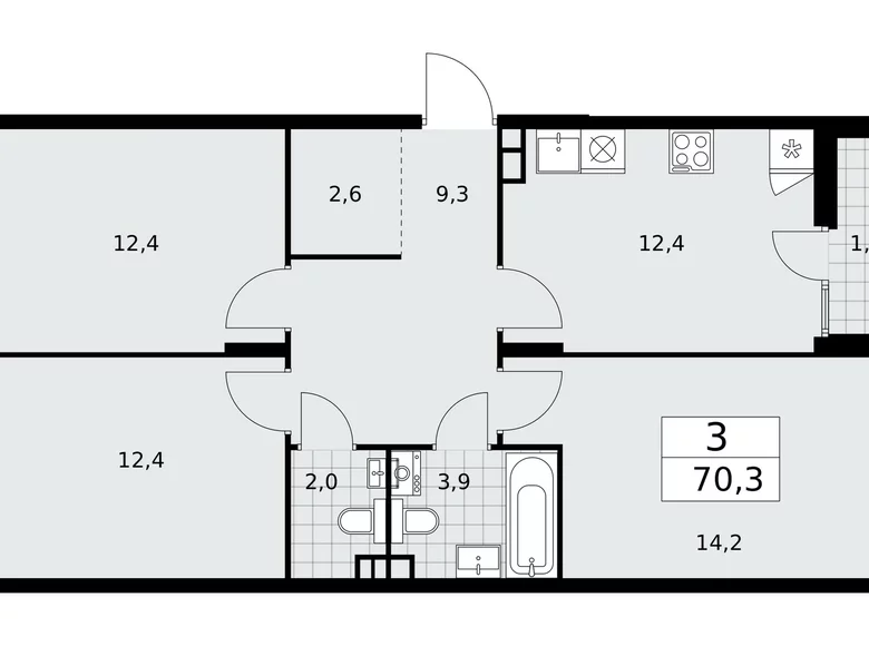 Appartement 3 chambres 70 m² poselenie Desenovskoe, Fédération de Russie