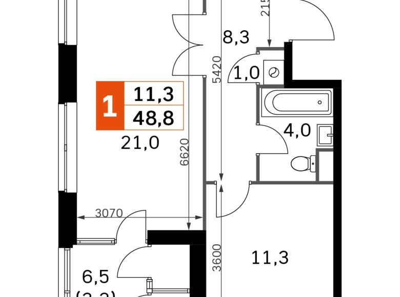 Квартира 2 комнаты 49 м² Москва, Россия