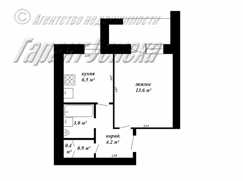 1 room apartment 31 m² Brest, Belarus