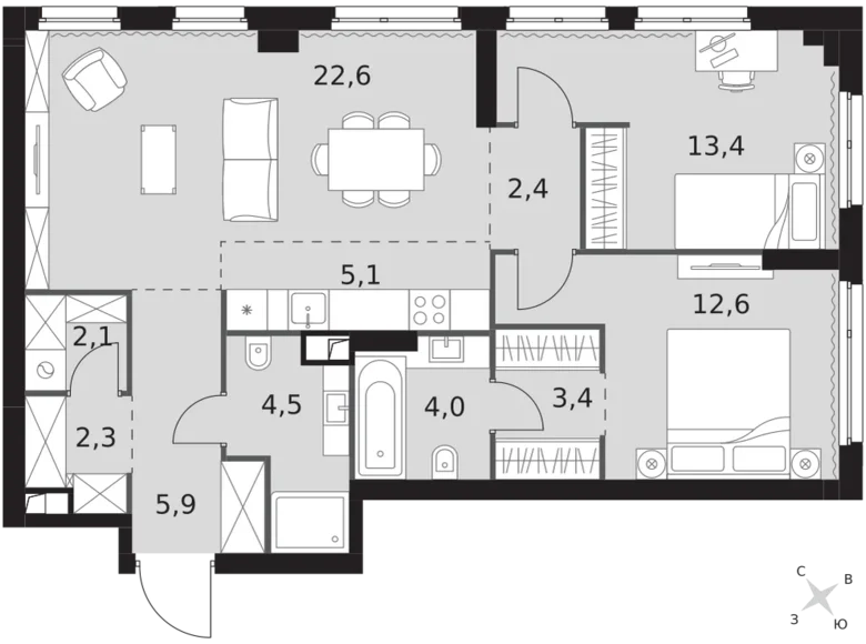 Mieszkanie 3 pokoi 78 m² North-Western Administrative Okrug, Rosja