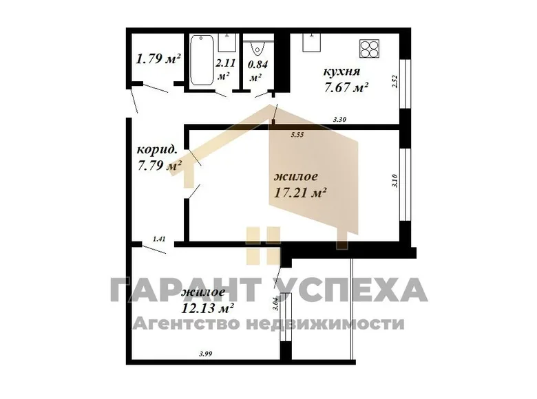 2 room apartment 50 m² Brest, Belarus