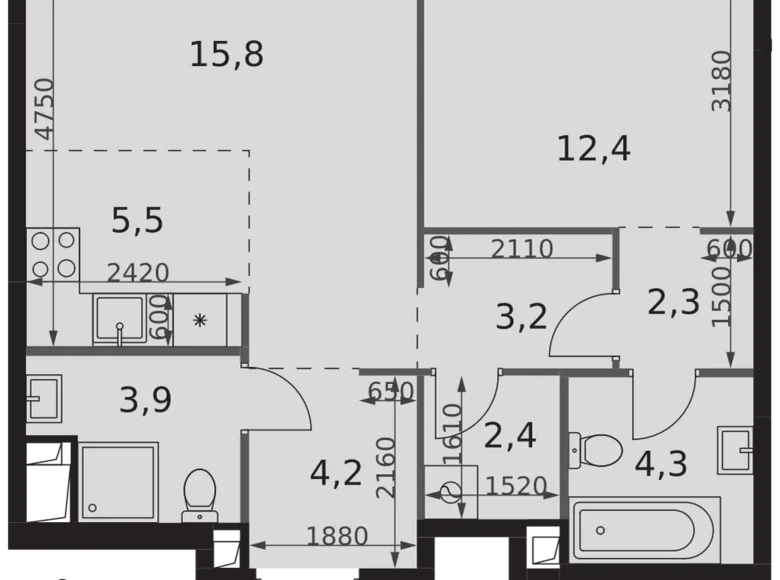 Apartamento 2 habitaciones 54 m² North-Western Administrative Okrug, Rusia