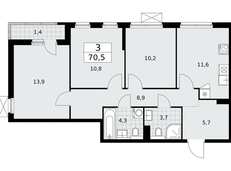 Appartement 3 chambres 71 m² poselenie Sosenskoe, Fédération de Russie