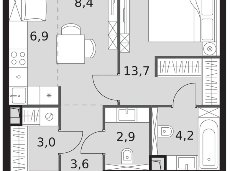 Wohnung 1 zimmer 43 m² Nordwestlicher Verwaltungsbezirk, Russland