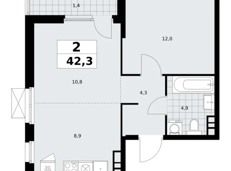 Wohnung 2 zimmer 42 m² Südwestlicher Verwaltungsbezirk, Russland