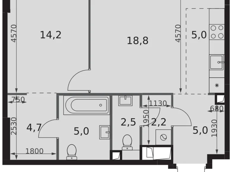 Квартира 2 комнаты 57 м² Москва, Россия