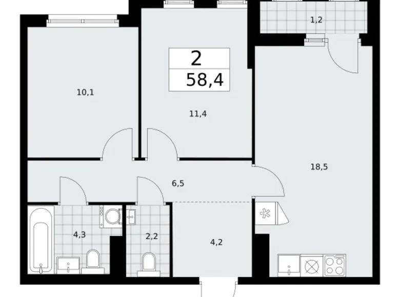 Apartamento 2 habitaciones 58 m² Troitsk, Rusia