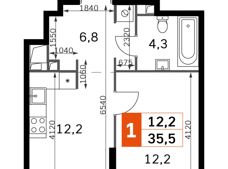 Квартира 1 комната 36 м² Северо-Западный административный округ, Россия