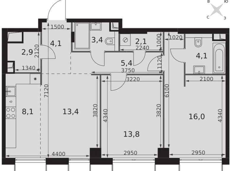 Apartamento 3 habitaciones 73 m² North-Western Administrative Okrug, Rusia