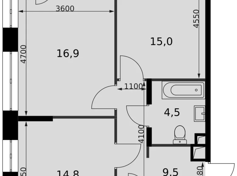 Mieszkanie 2 pokoi 64 m² Moskwa, Rosja