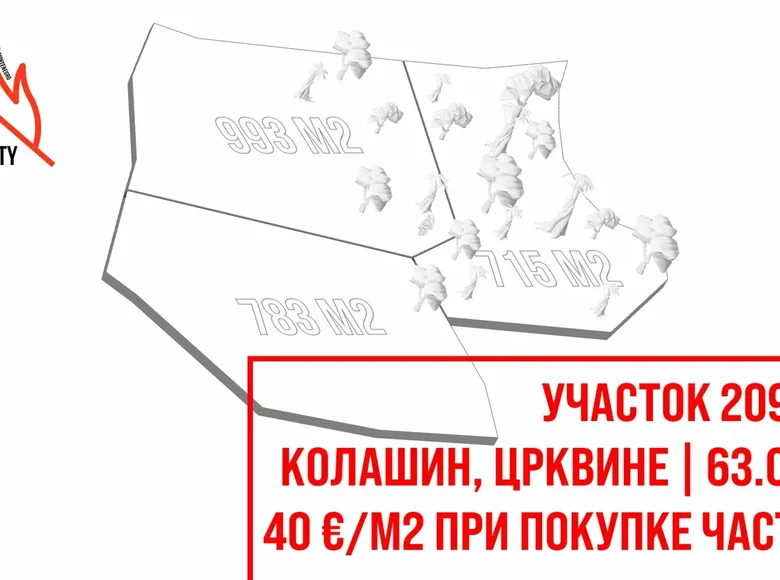 Земельные участки 2 491 м² Crkvine, Черногория