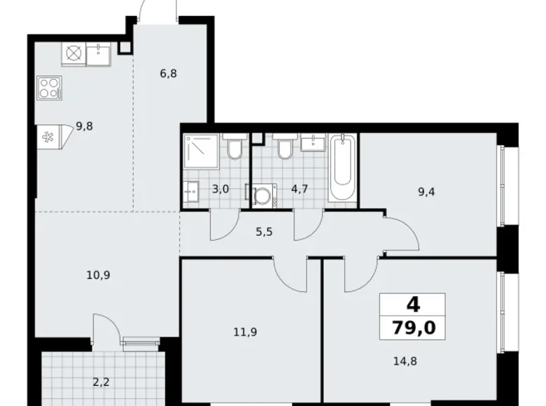 Квартира 4 комнаты 79 м² поселение Сосенское, Россия