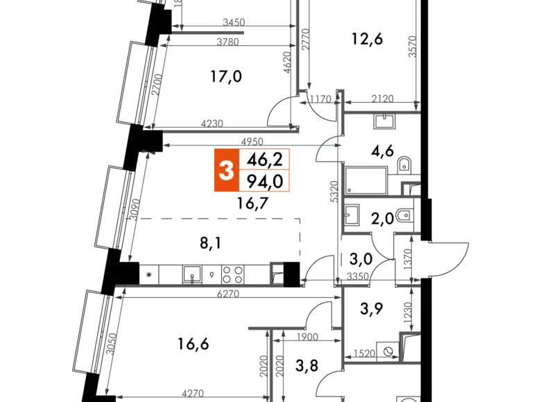 Wohnung 3 zimmer 94 m² Nordwestlicher Verwaltungsbezirk, Russland