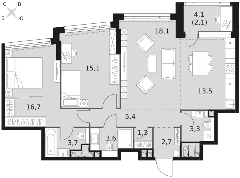 Квартира 3 комнаты 86 м² Москва, Россия