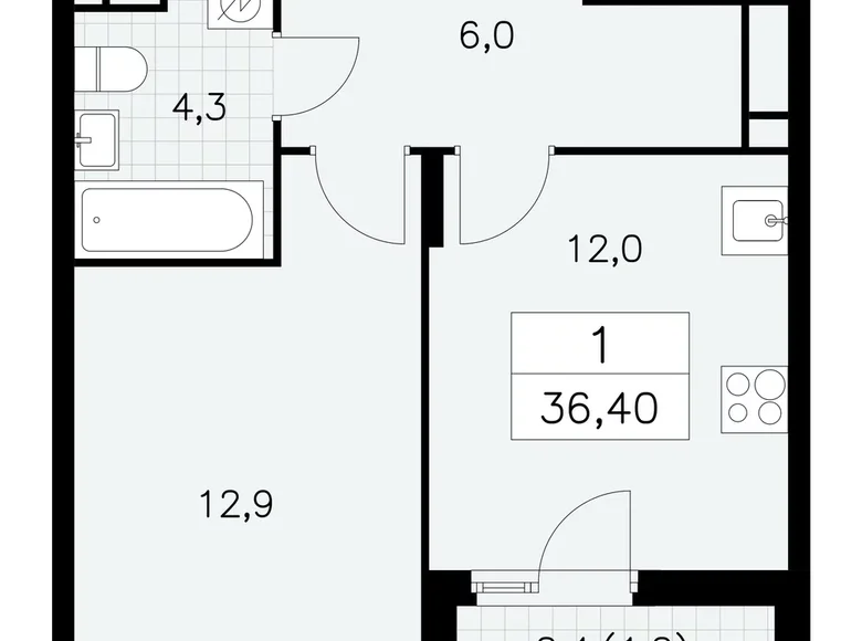 Appartement 1 chambre 36 m² Moscou, Fédération de Russie