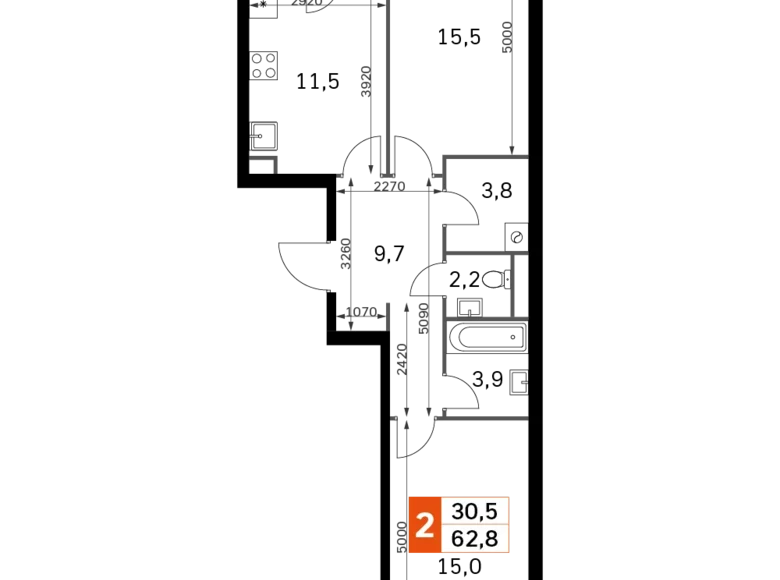 Квартира 2 комнаты 63 м² Москва, Россия