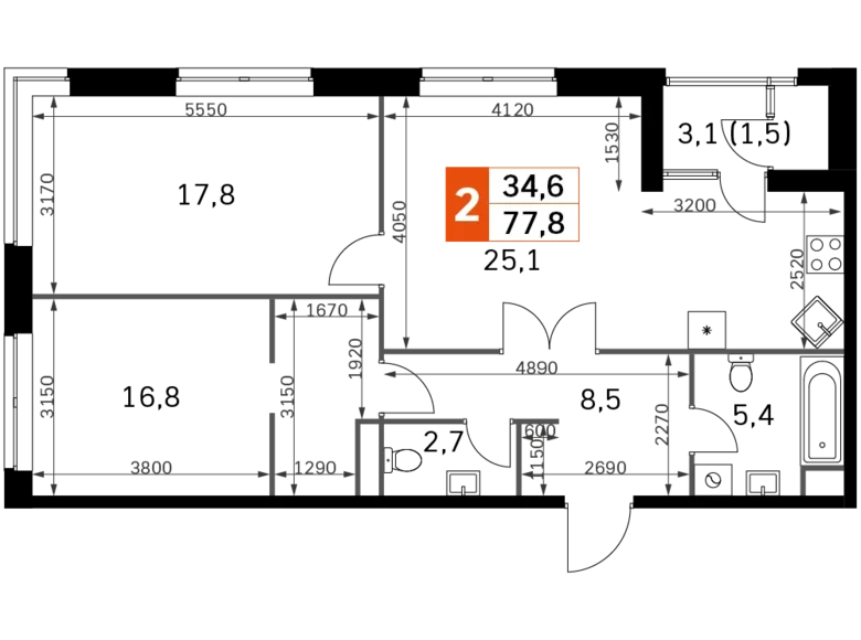 Mieszkanie 3 pokoi 78 m² Moskwa, Rosja