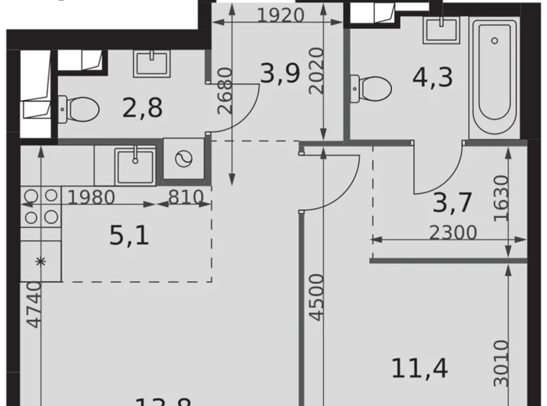 Квартира 2 комнаты 45 м² Северо-Западный административный округ, Россия