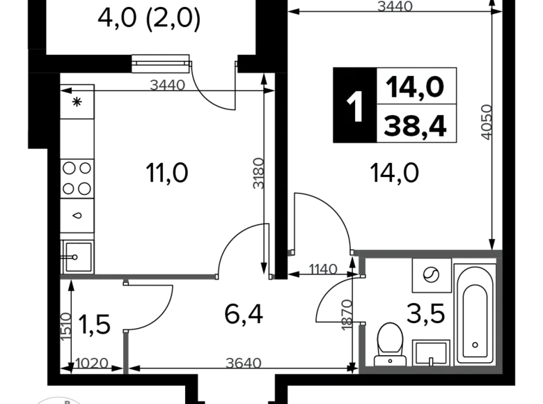 Квартира 1 комната 38 м² Potapovo, Россия