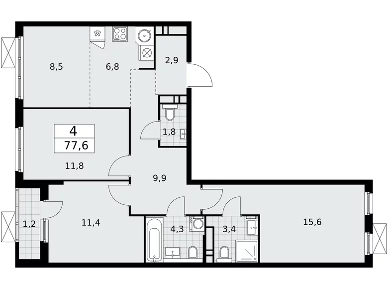 Appartement 4 chambres 78 m² poselenie Sosenskoe, Fédération de Russie
