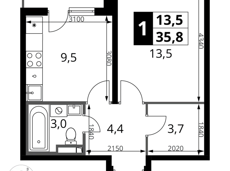 Mieszkanie 1 pokój 36 m² Potapovo, Rosja