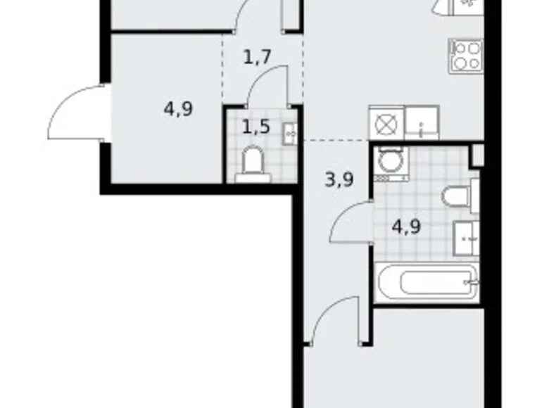 2 room apartment 58 m² Troitsk, Russia