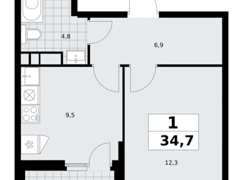 Квартира 1 комната 35 м² Юго-Западный административный округ, Россия