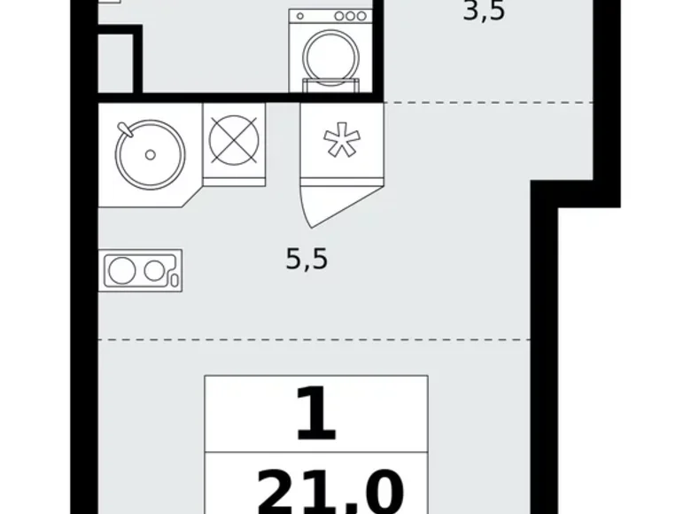 1 room apartment 21 m² poselenie Sosenskoe, Russia