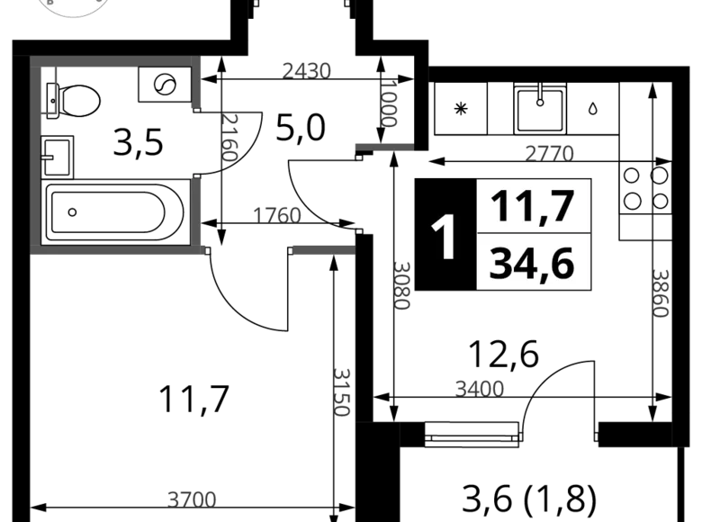 Appartement 1 chambre 35 m² Khimki, Fédération de Russie