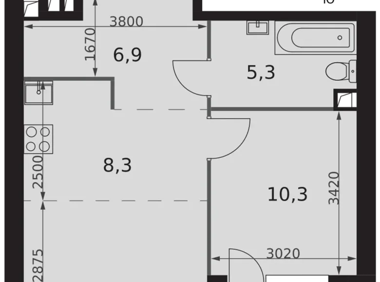 2 room apartment 43 m² Moscow, Russia