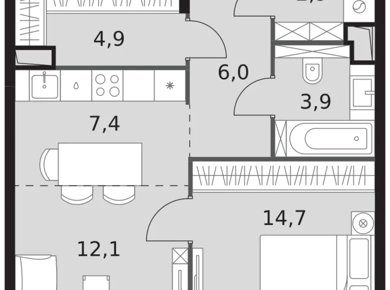 Квартира 2 комнаты 52 м² Северо-Западный административный округ, Россия