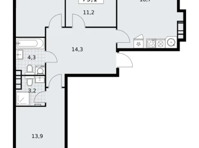 3 room apartment 79 m² Vnukovo, Russia