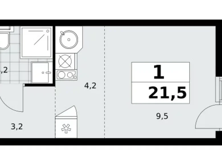 1 room apartment 22 m² Moscow, Russia