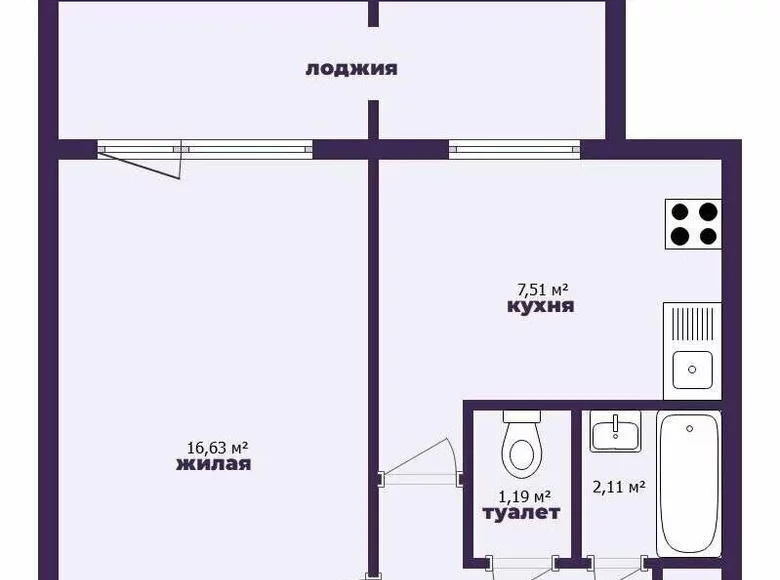 Квартира 1 комната 35 м² Минск, Беларусь