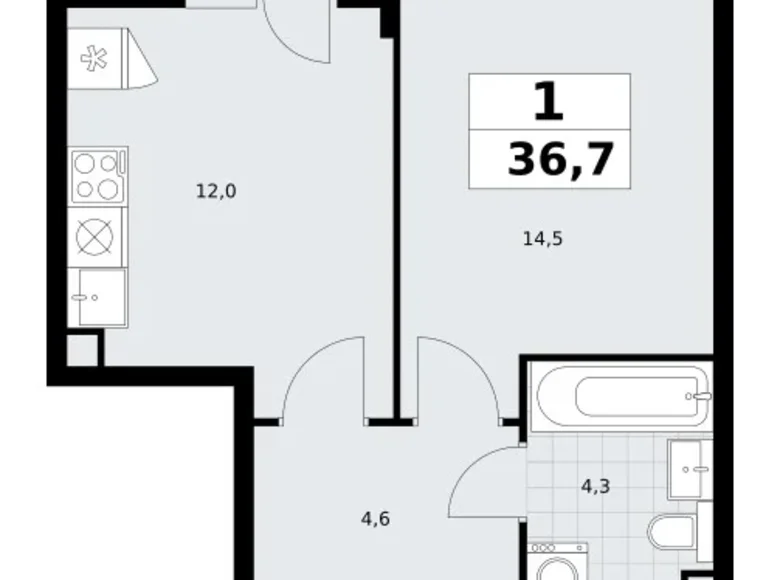 Mieszkanie 1 pokój 37 m² Postnikovo, Rosja