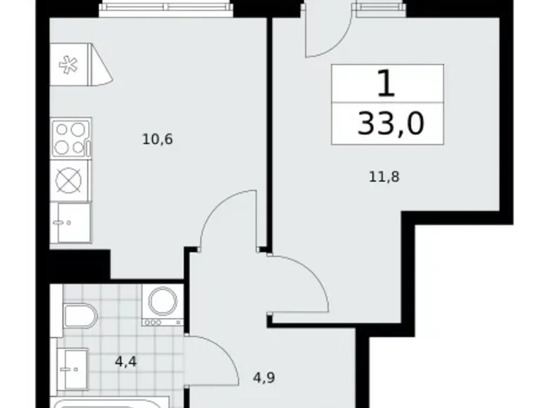 Квартира 1 комната 33 м² поселение Сосенское, Россия